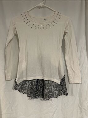 total girl Cream Long Sleeve Top with Silver Logo Detail